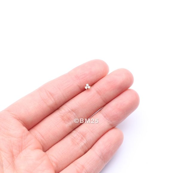 14 Karat Gold Tri Fire Opal Sparkle Prong Set L-Shaped Nose Ring - Picture 2 of 5